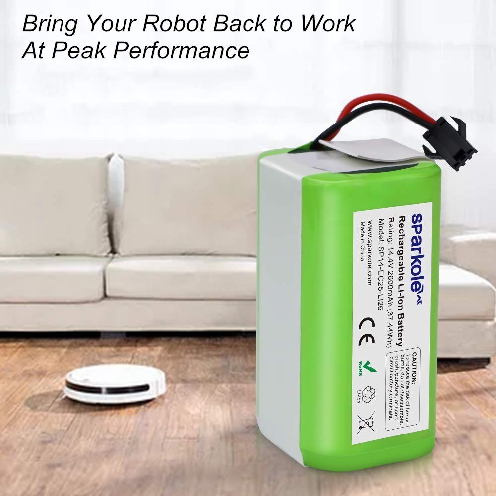 2 Pack 14.4V 2600mAh Replacement Battery for Ecovacs & Eufy Robotic Vacuums