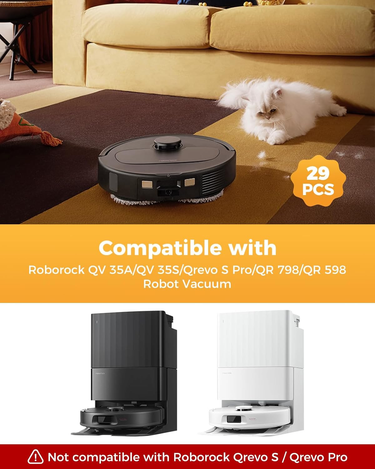 29PCS QV35A Accessories for Roborock QV35A Qrevo S Pro QR598 QR798 Robot Vacuum