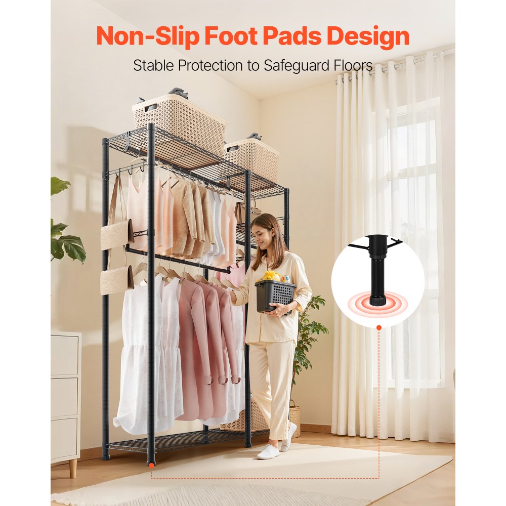 6 Adjustable Tiers Steel Frame Garment Rack, 800 lbs Load Capacity