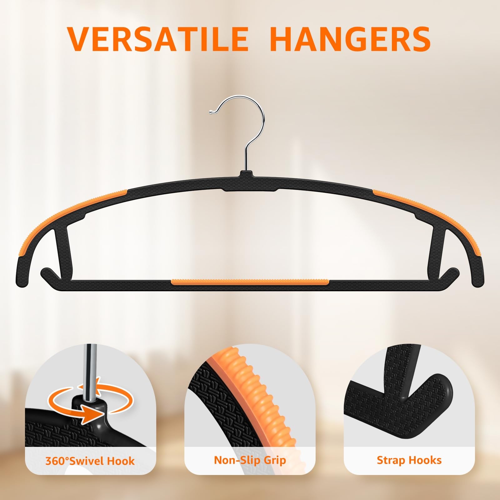Heavy Duty Plastic Clothes Hangers 10 Pack NonSlip Slim 17.5 Inch Swivel Hook