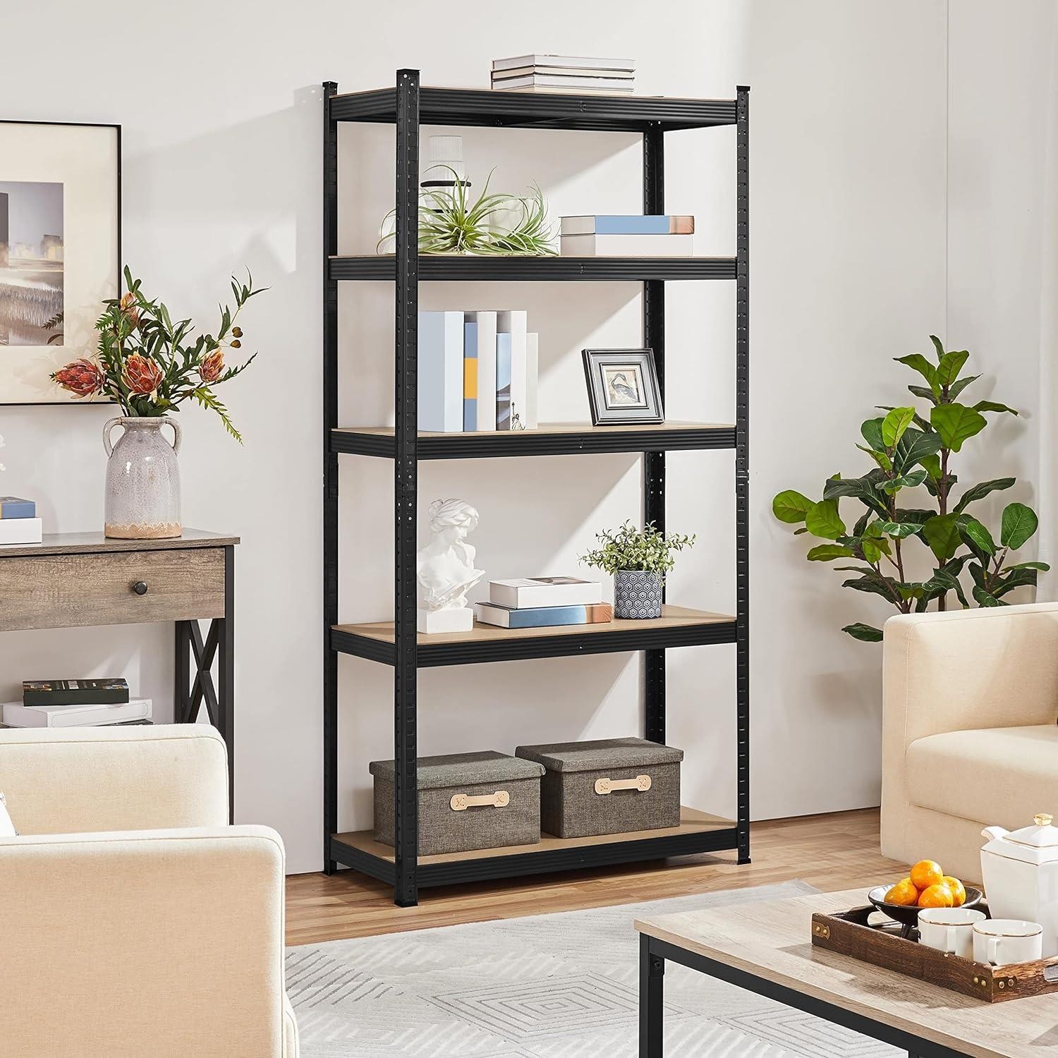 2x 5 Tier Heavy Duty Boltless Metal Shelving Shelves Storage Shelf Garage Black