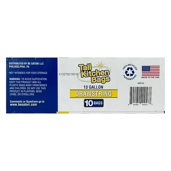 Basic Kitchen Trash Bags, 13 Gallon, 10 Bags