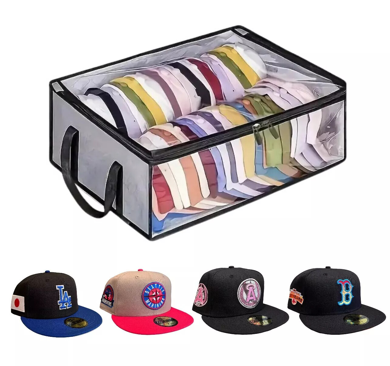 Hat Storage Dust Bag Baseball Hat Cap Organizer Clear Rack Zipper – Black / Gray