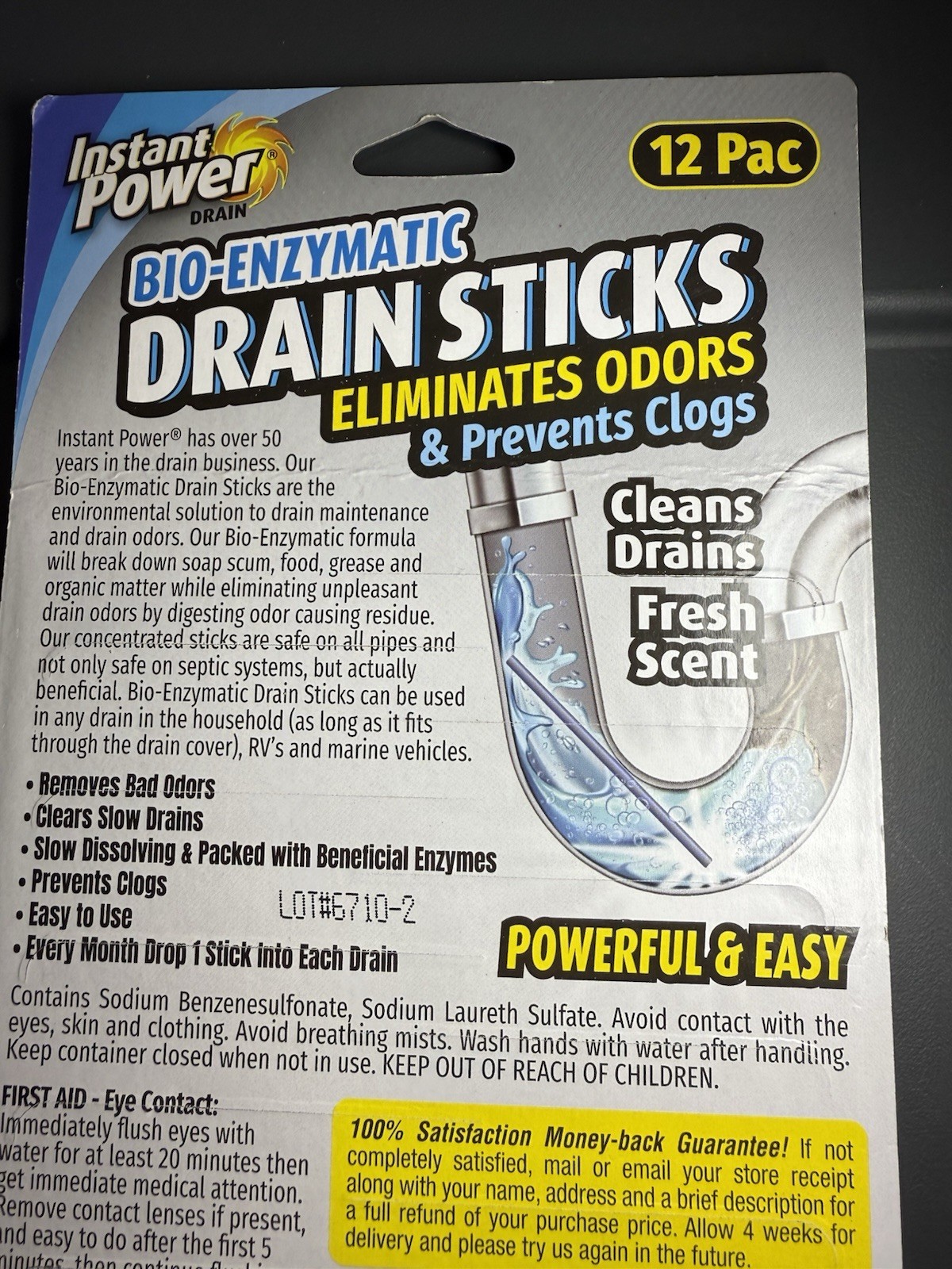 Instant Power Bio Enzymatic Drain Sticks 12 Pack Eliminate Odors & Prevent Clog