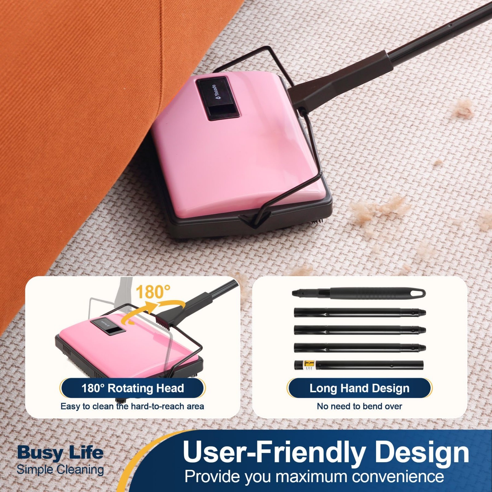 Manual Carpet Sweeper Cleaner – Lightweight Handheld Non-Electric for Rugs, Pet