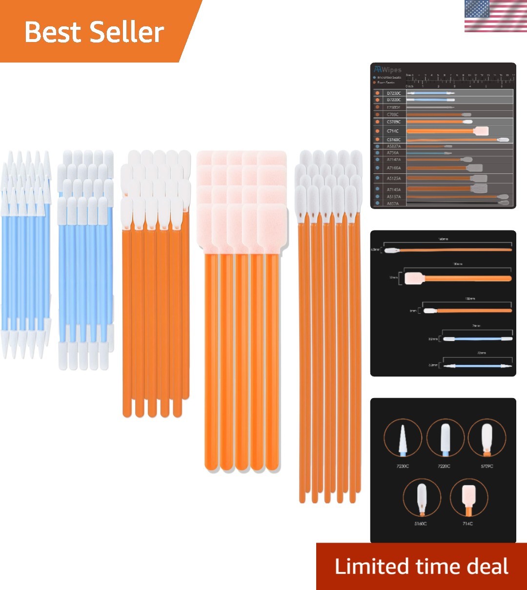 Foam Tip Cleaning Swab Kit – 100 Pack, 5 Types for Precision Cleaning
