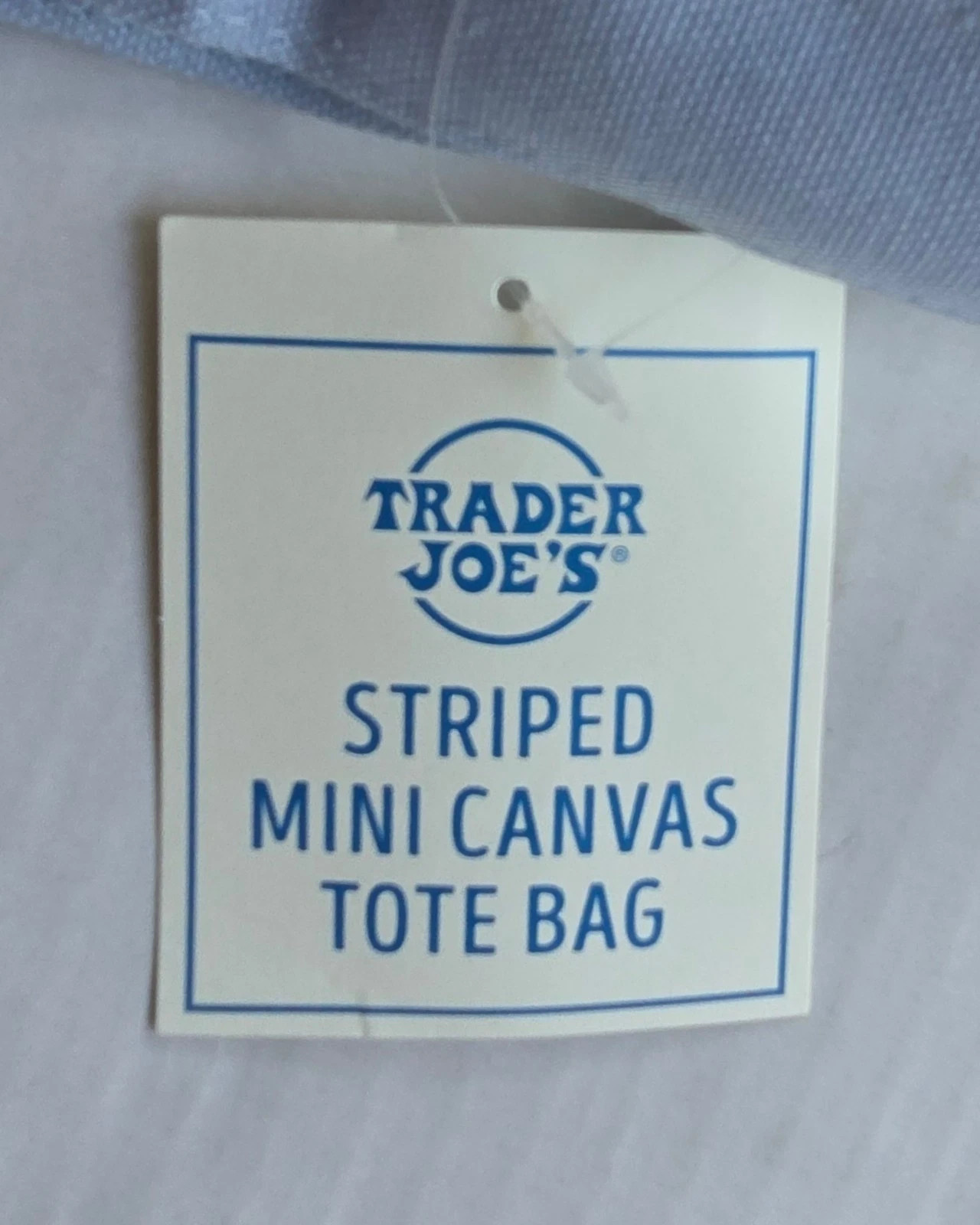 Trader Joe’s MINI Canvas Reusable Bag, with Off White or Tan, LIGHT BLUE STRIPES