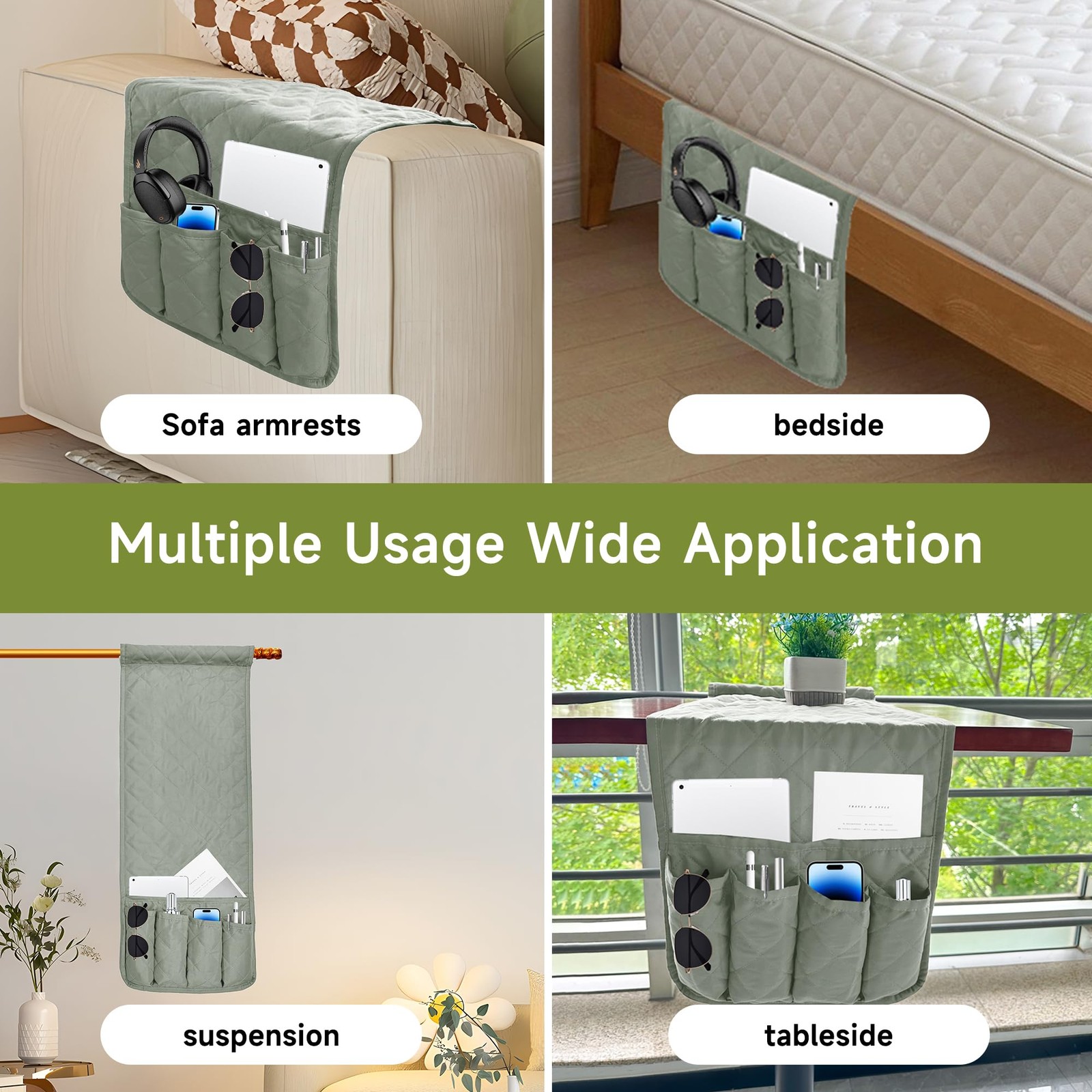 Sofa Armrest Caddy 6 Pockets Waterproof Remote Control Holder Couch Grey