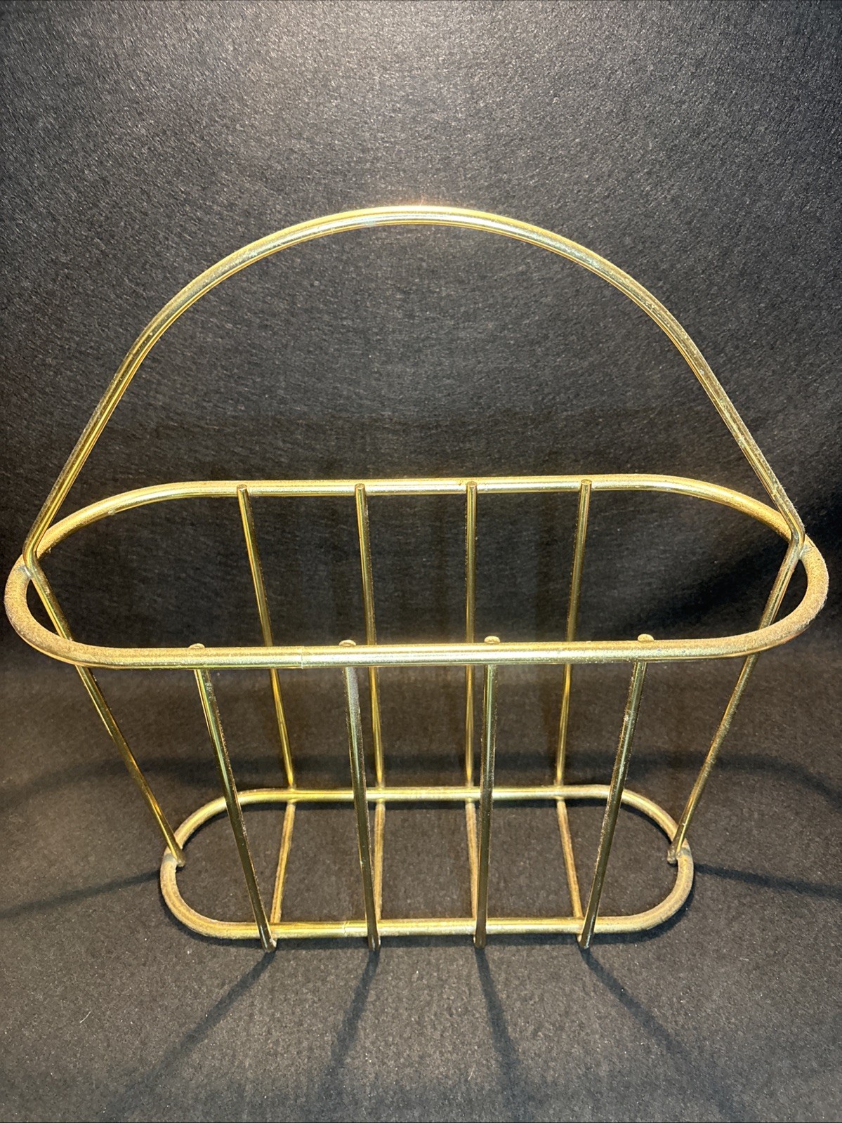Vintage Brass Oval Mid Century Magazine Rack Holder With Carry Handle