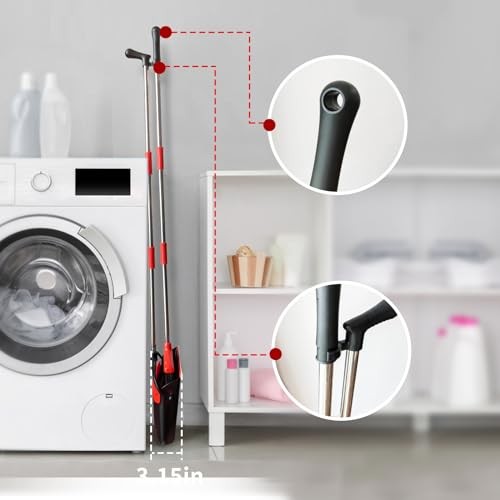 Broom with Dustpan Combo Set 54″ Long Handle Adjustable Length Black and Red