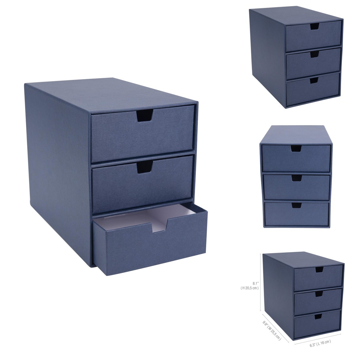 Bigso Box of Sweden Ingrid 3-Drawer Organizer – Blue 6.3in x 9.9in x 8.1in