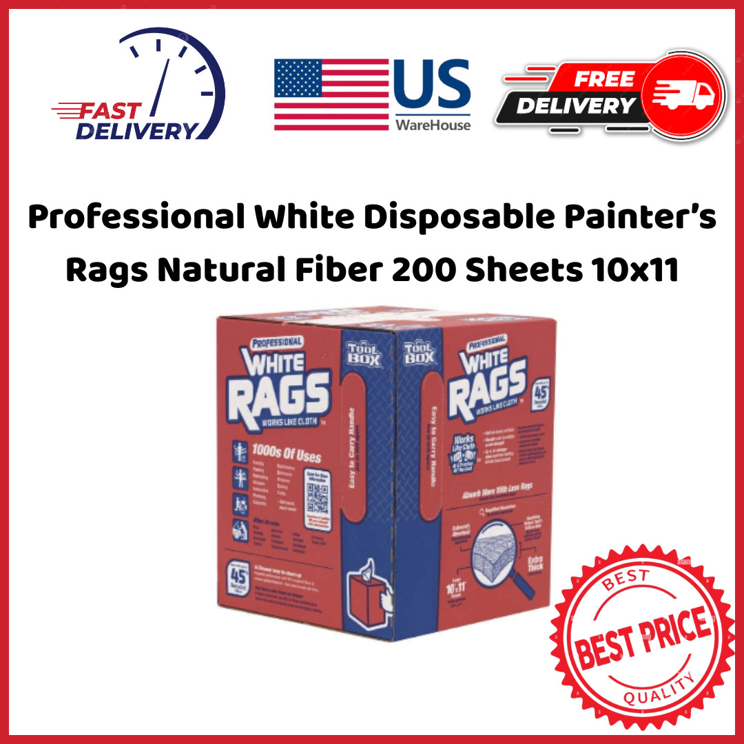 Professional White Disposable Painter’s Rags Natural Fiber 200 Sheets 10×11