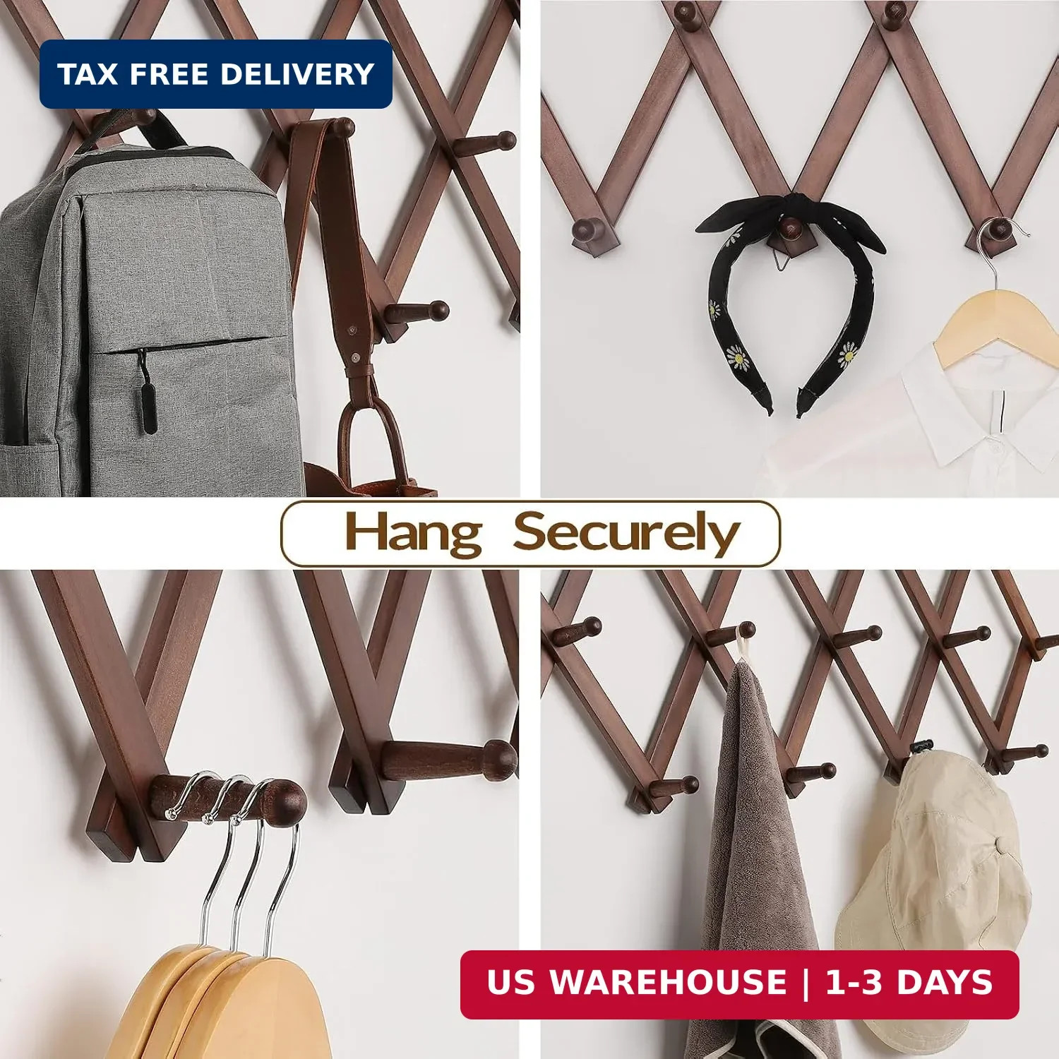 Hat Rack for Wall, Expandable Wall Hat Holder with 16 Hooks, 16 inch Wooden Wall