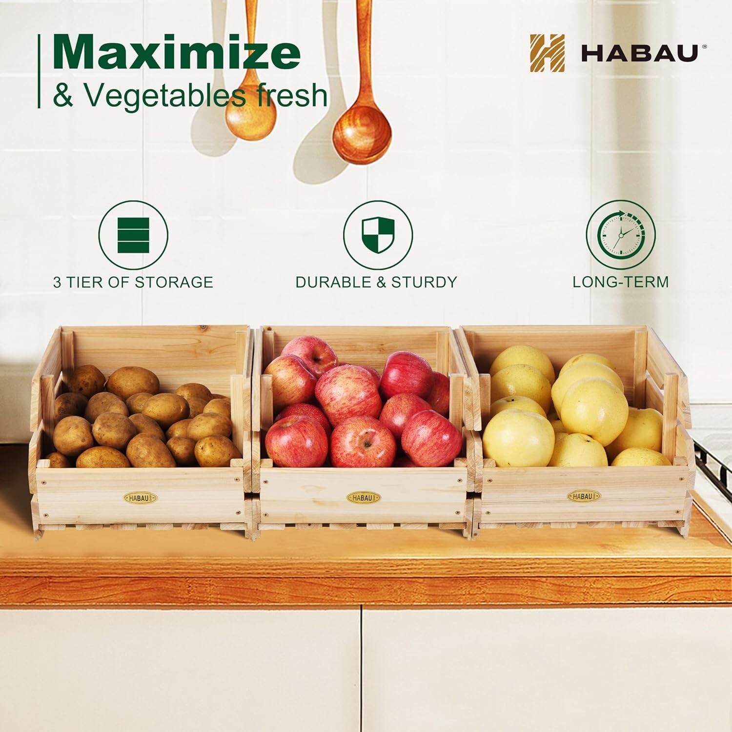 Durable Unfinished Stackable Baskets for Fruits and Vegetables – Set of 3