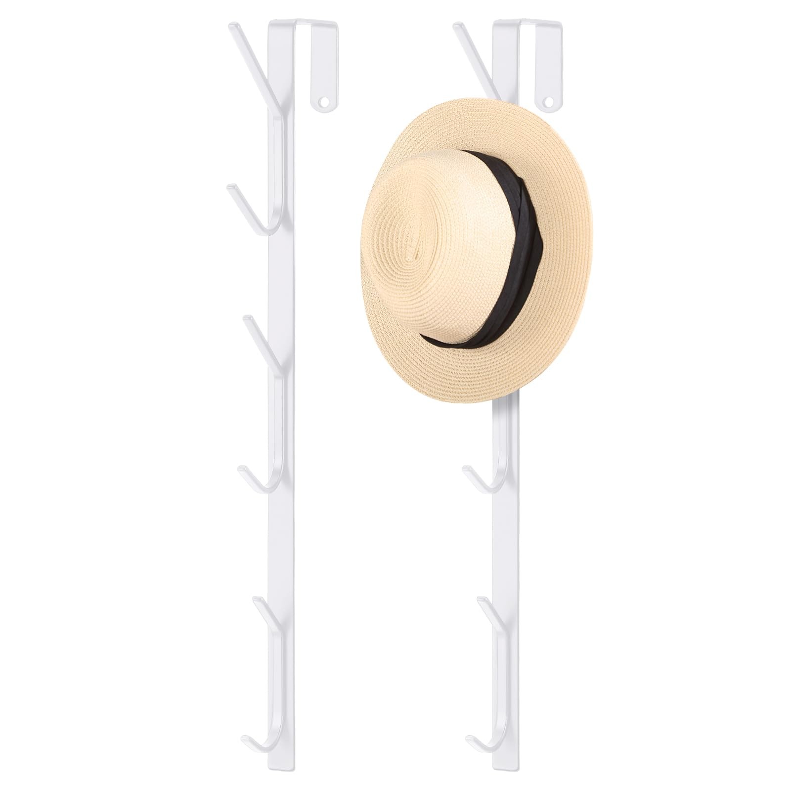 13.8 Inch Over The Door Hook Hanger 6 Hooks Metal Extra Long White 2 PCS
