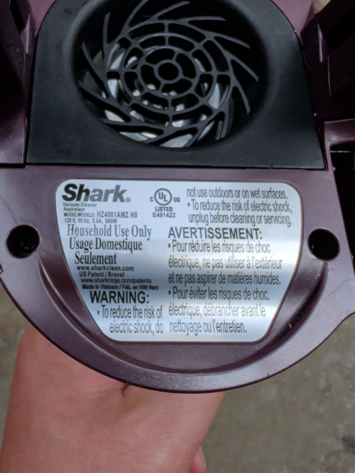 Shark Stratos HZ4001AMZ Replacement Motor Main Body Unit Purple Tested OEM