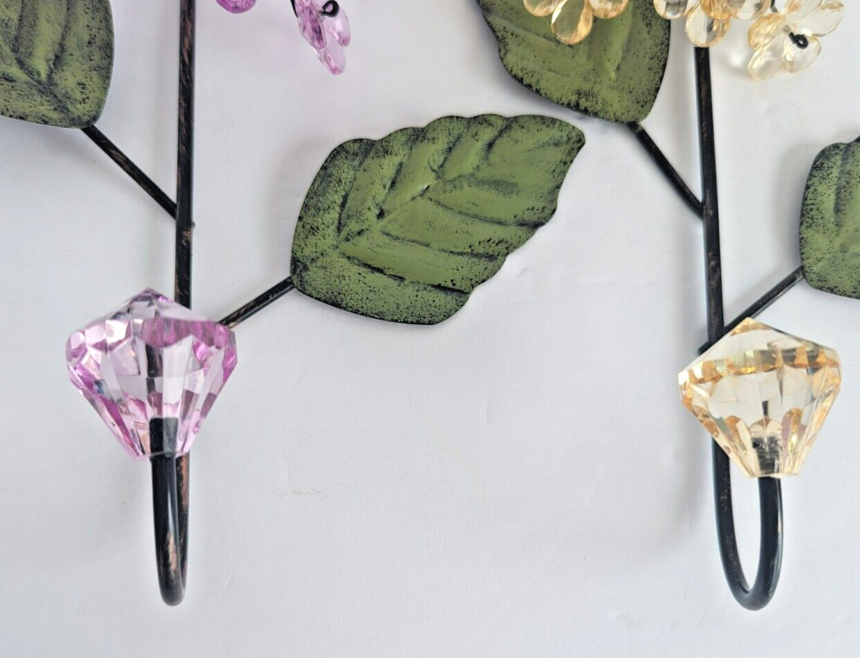 Ganz Metal Acrylic Wall Hanging Hooks Set Of 2 Flowers Decorative Wall 9.3/8″