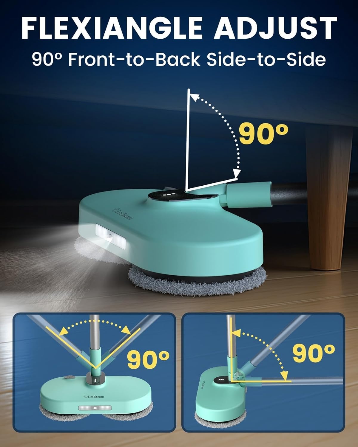 Cordless Electric Mop Dual-Motor Spin Powerful 2600mAh Led Headlight 350 ml tank
