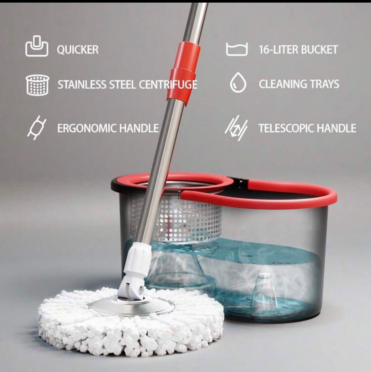 360° Spin Mop and Bucket Set with 3 Microfiber Heads Adjustable Handle Cleaning