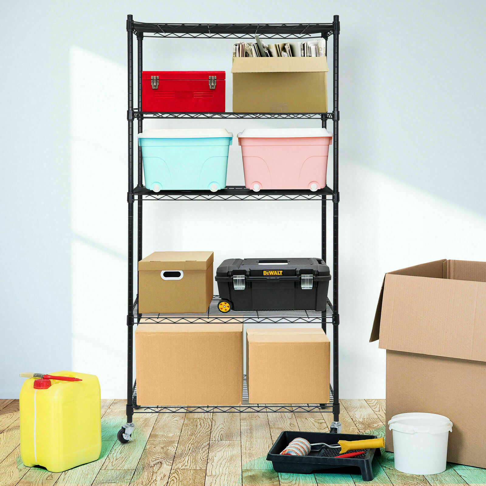 2PCS 5 Tiers Shelves Wire Unit Rack Shelving Storage Rolling with 4 Casters