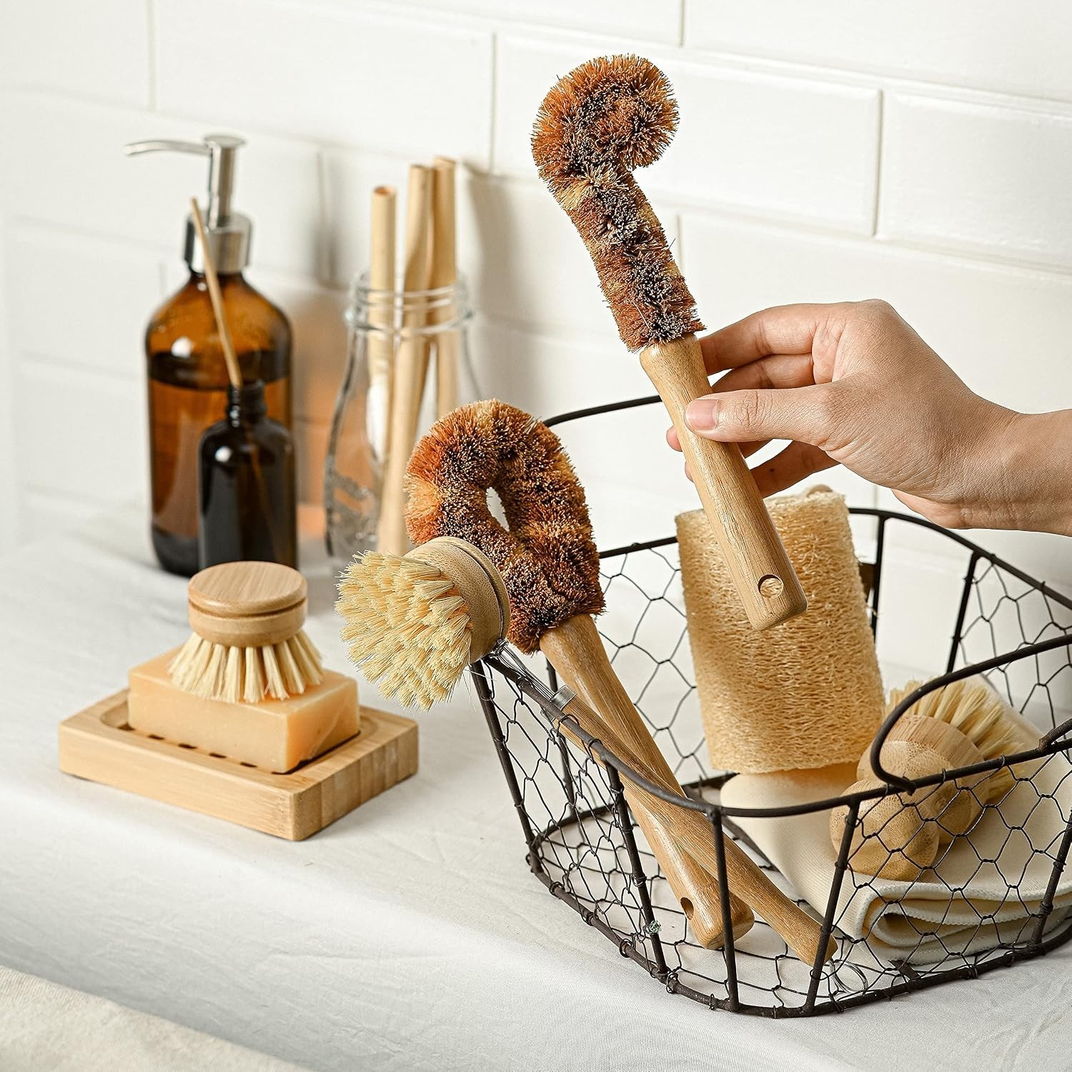 6 Pack Bamboo Dish Brush Set: Eco-Friendly Cleaning for Every Kitchen Need