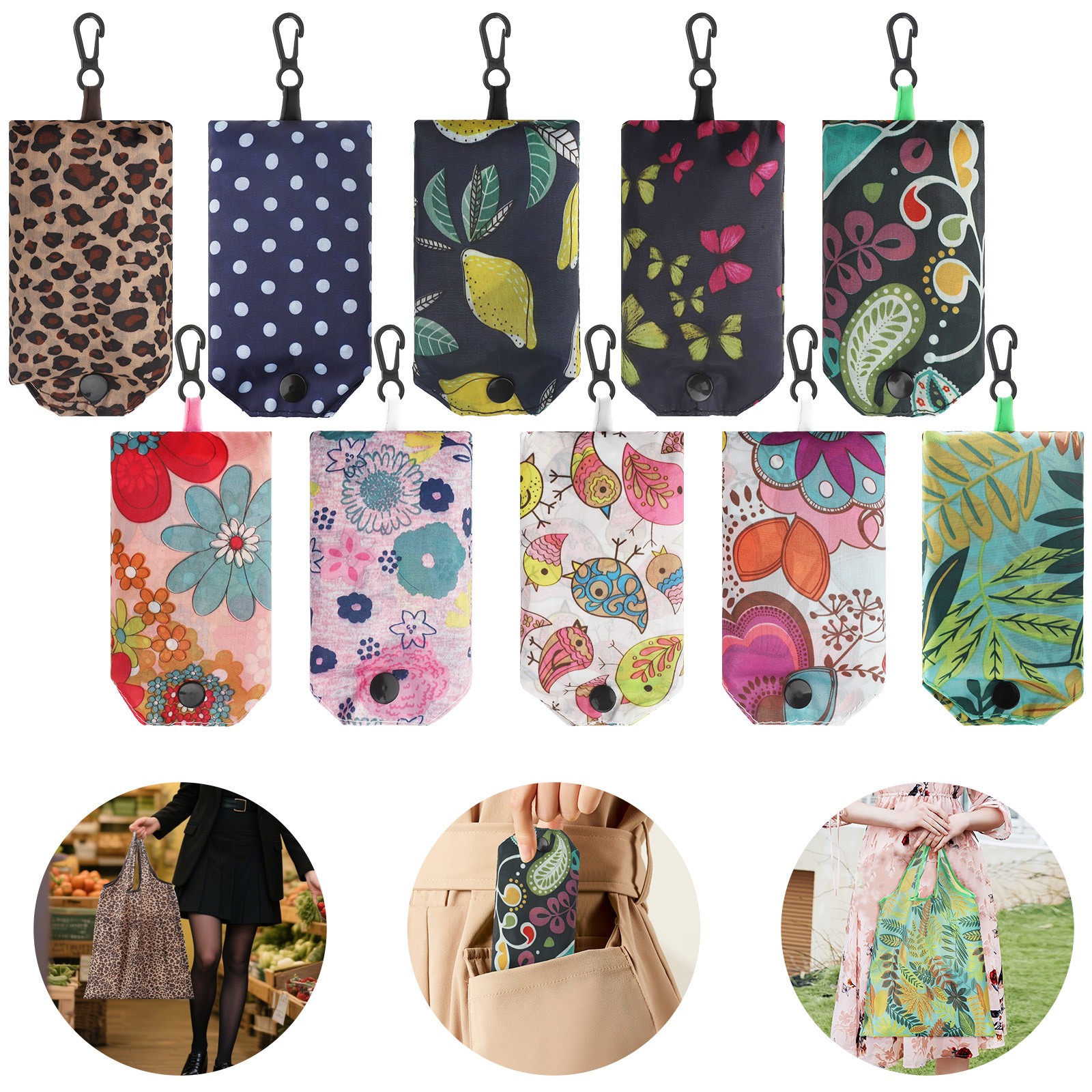 10PCS Reusable Grocery Bags for Women Heavy Duty Foldable Washable Shopping Tote
