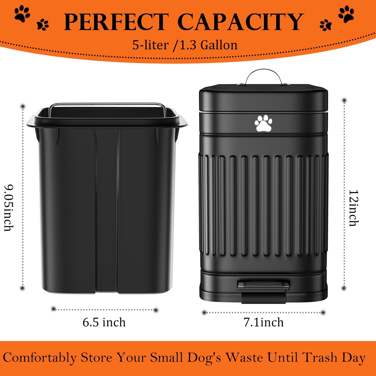 Dog Poop Trash Can Outside, 5L/1.3Gal Metal Dog Waste Trash Can with Lid, Foo…
