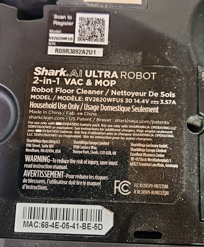 Shark RV2620WFUS AI Ultra Robot 2-in-1 Vac & Mop with Charging Station