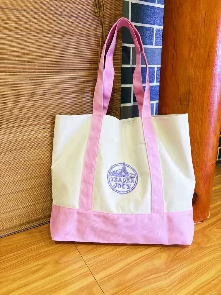 Trader Joe’s LARGE Canvas Shopping/Tote Bag Cream & PINK Colourway (Limited ! )