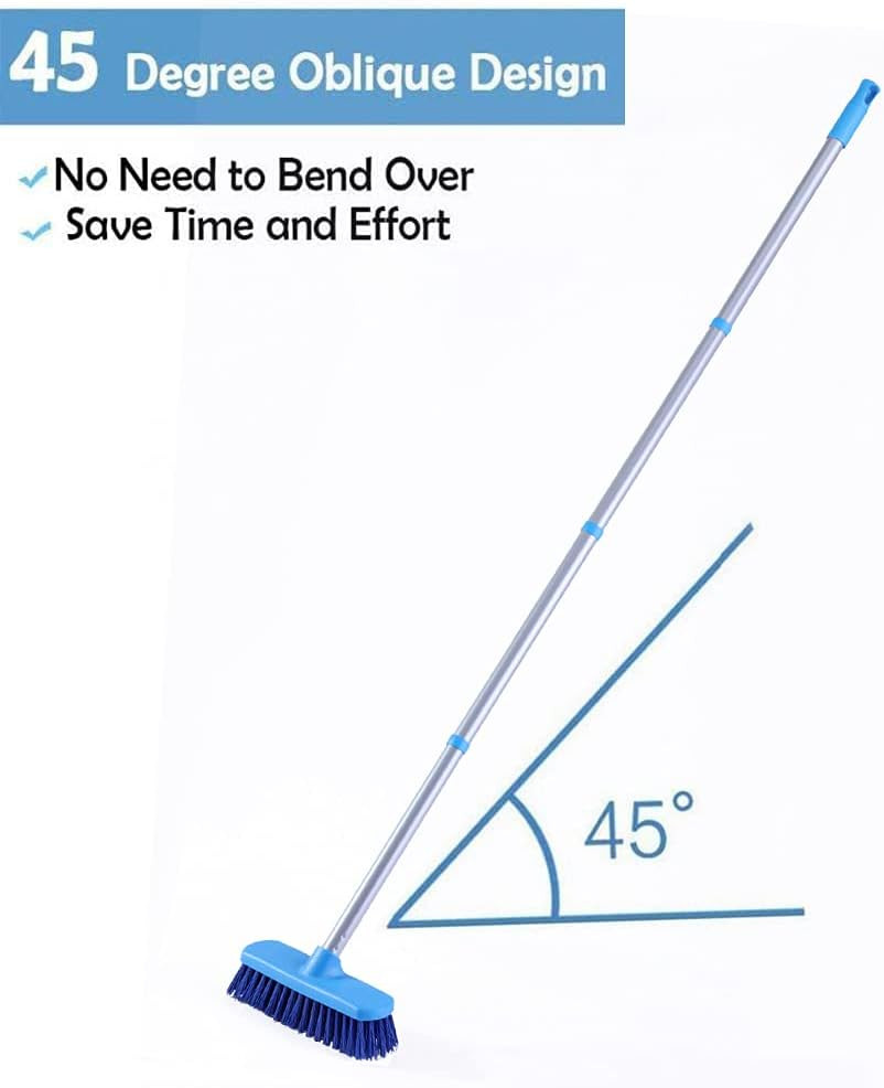 Deck Scrub Brush with Long Handle for Indoor and Outdoor Cleaning | Stiff Bristl