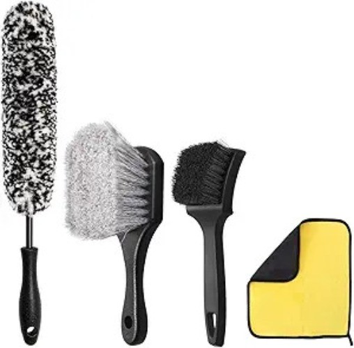 4PCS Compact Wheel & Tire Cleaning Kit – 360° Flexible Synthetic Wool Rim Brush
