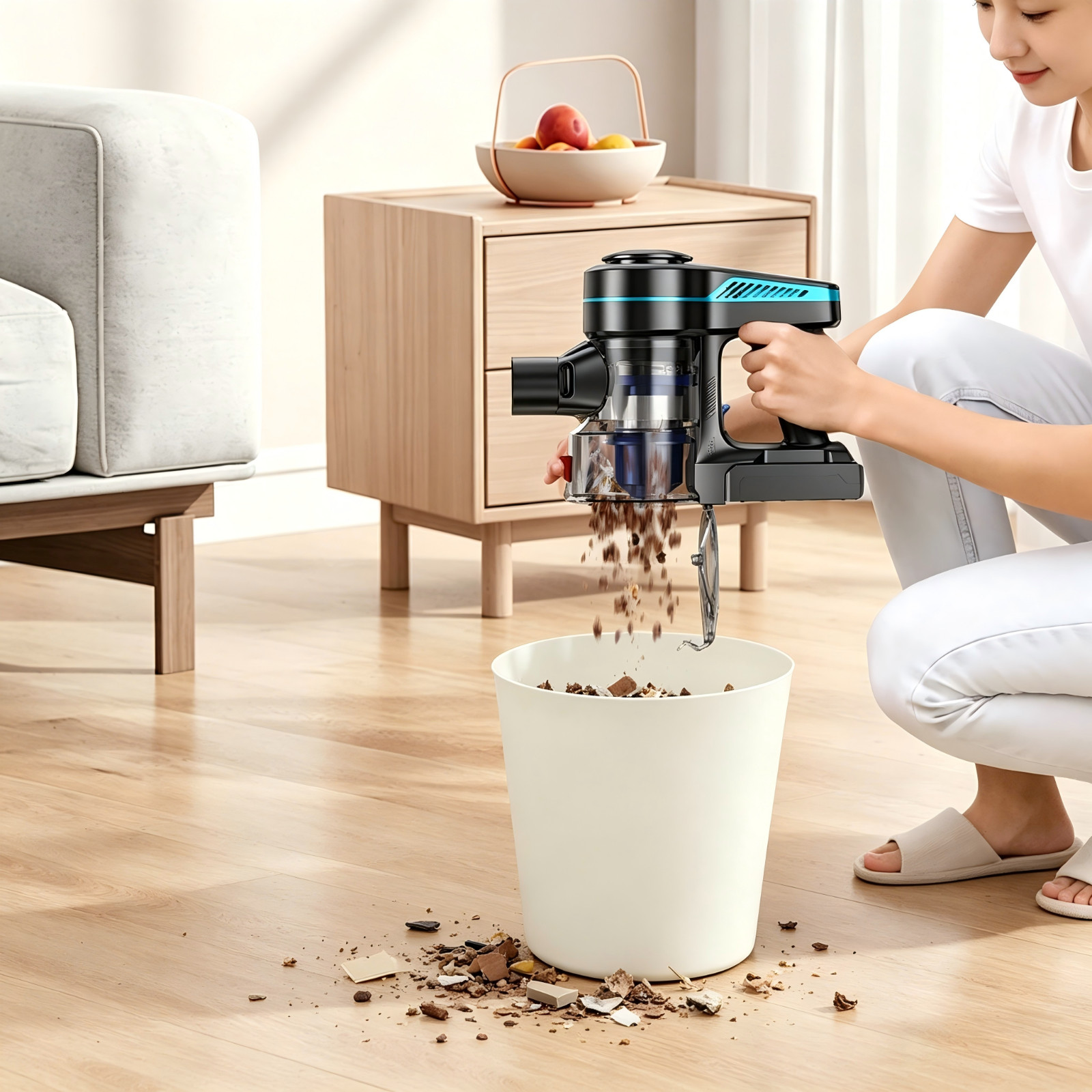 Cordless Vacuum Cleaner 65KPa Lightweight Pet Hair Carpet Hardwood Stick 1.5L