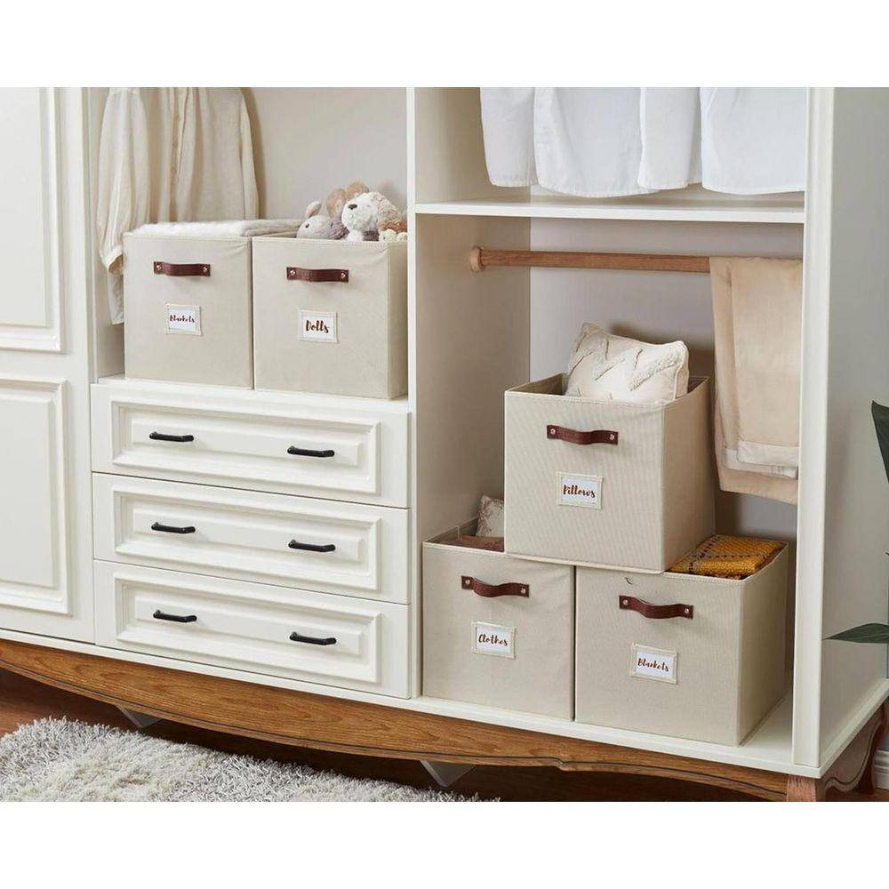 Beige 10.5 In. X 11 In. Fabric Decorative Basket Set of 6, Storage Cubes Organiz