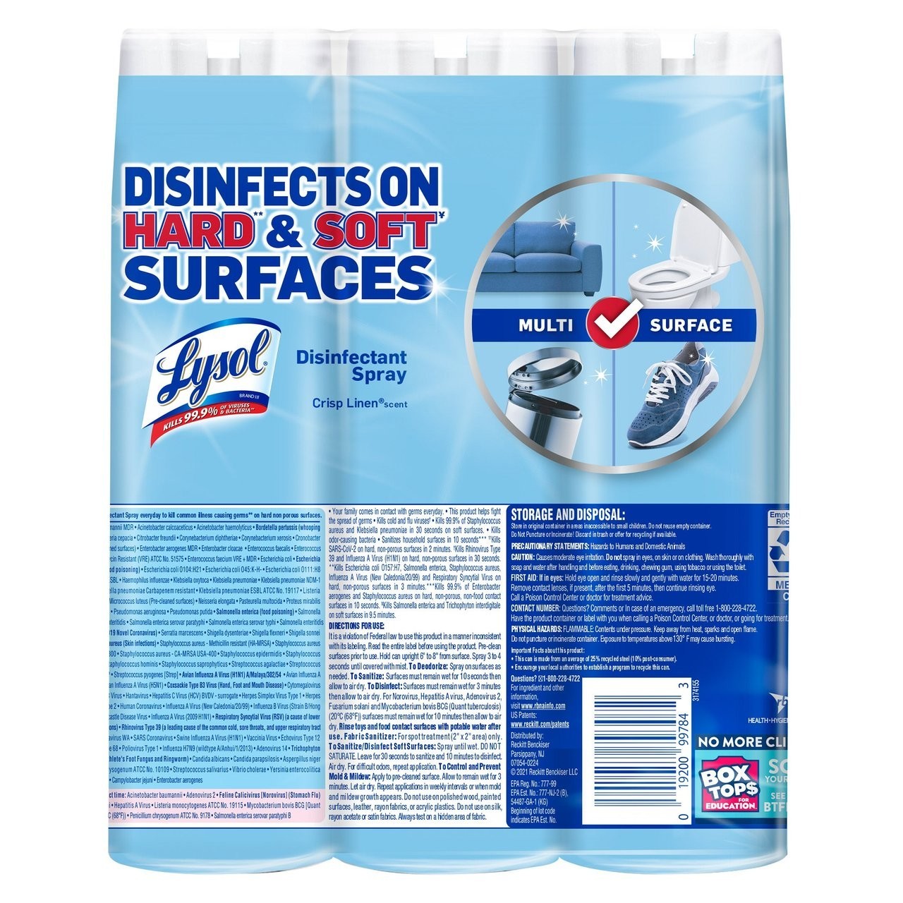 3 PACK Lysol Disinfectant Spray, Crisp Linen Scent 19 oz Great Price