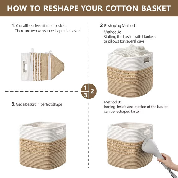 (Set of 4) HBlife 13×13 Storage Cubes Water Hyacinth Cotton Rope Baskets Brown