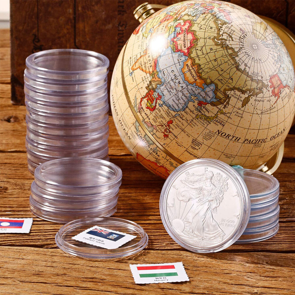 Lots 19mm Clear Round Capsules Coin Box Plastic Holder Case Storage Container