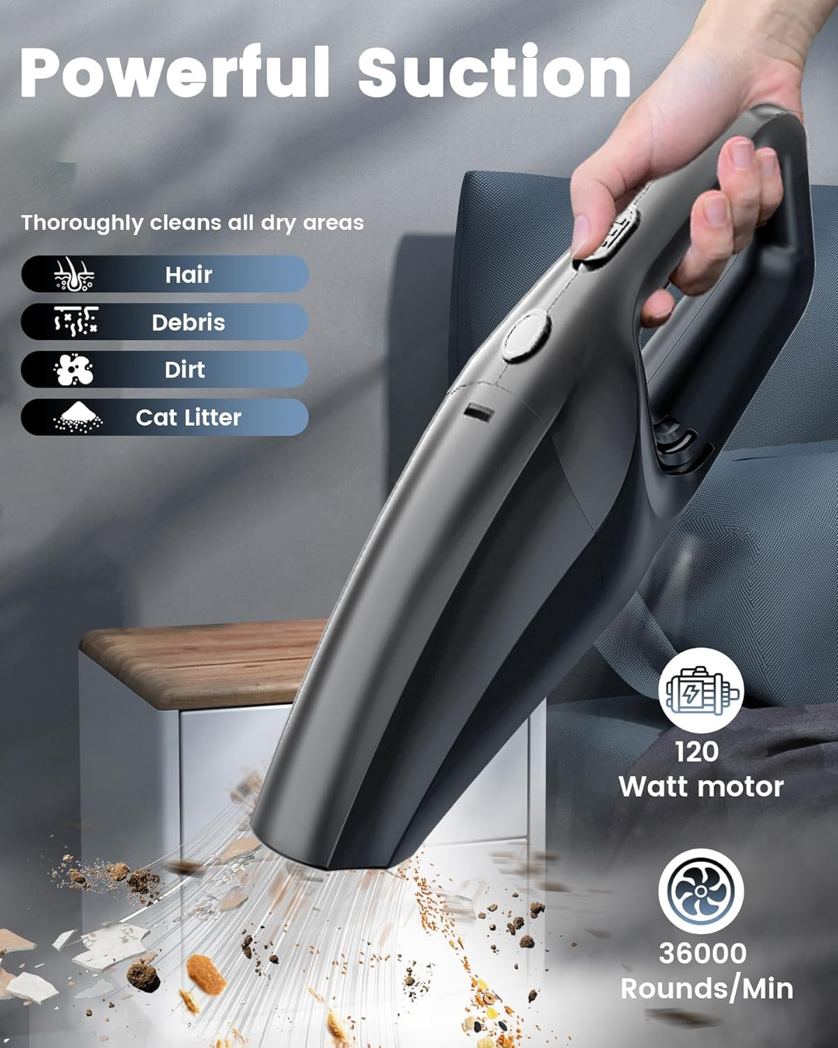 Handheld Vacuum Cordless, Car Vacuums Powerful with Rechargeable Battery, Portab