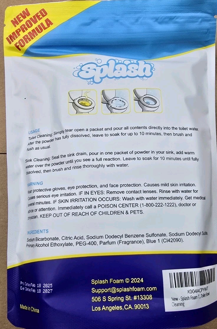 Splash Foam Toilet Cleaner Self Activating Cleaning Powder Exp Feb 2027 New!