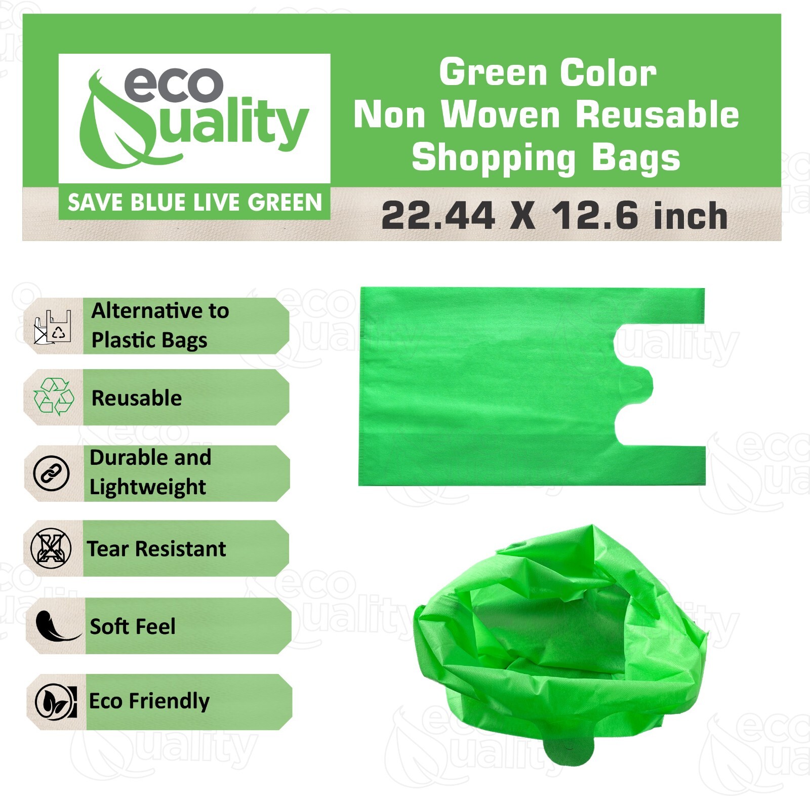 Non Woven T-Shirt Shopping Grocery Bags Green Reusable Large USA MADE 600pcs