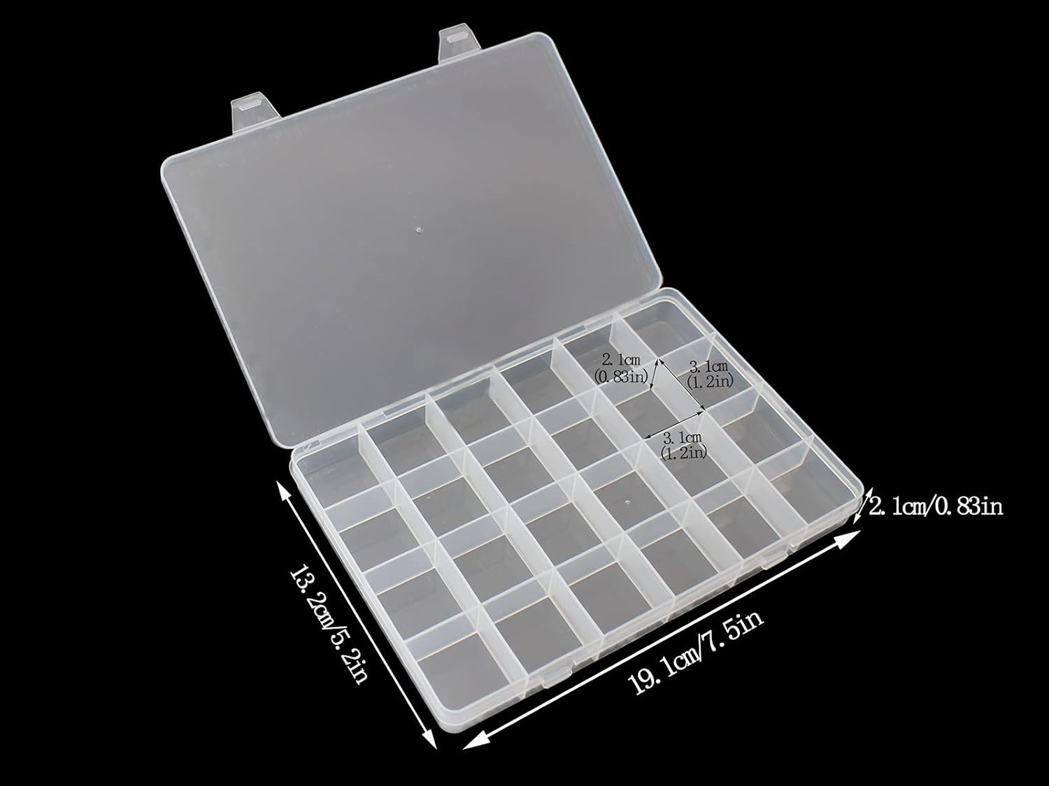4packs Plastic Organizer Box 24 Grids Clear Storage Container Jewelry Box with F