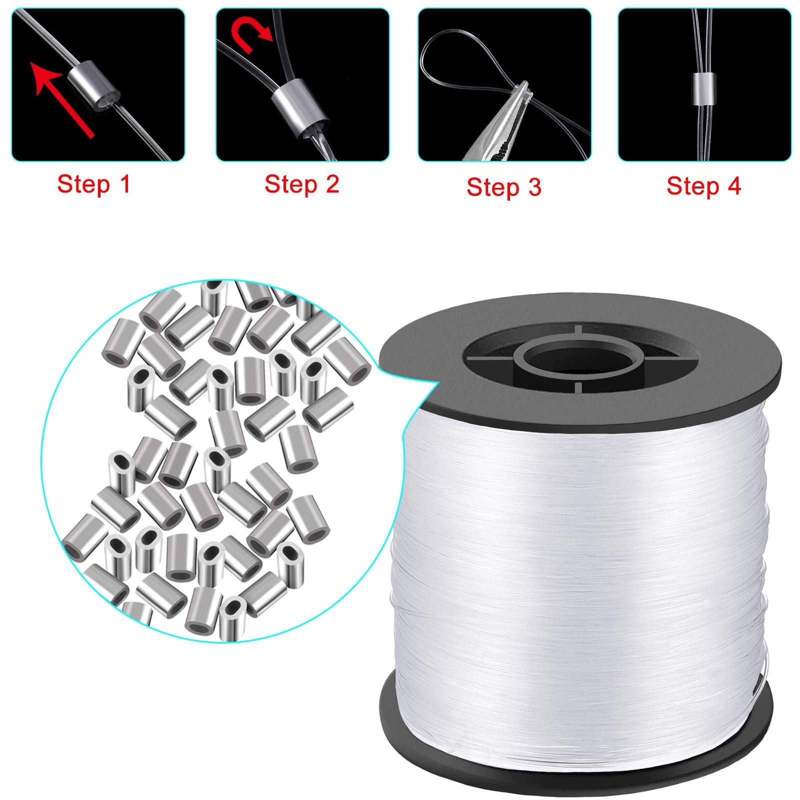 Clear Invisible Hanging Wire 0.9mm 60lbs 656Ft 200M Nylon Thread 60 PCS Kit