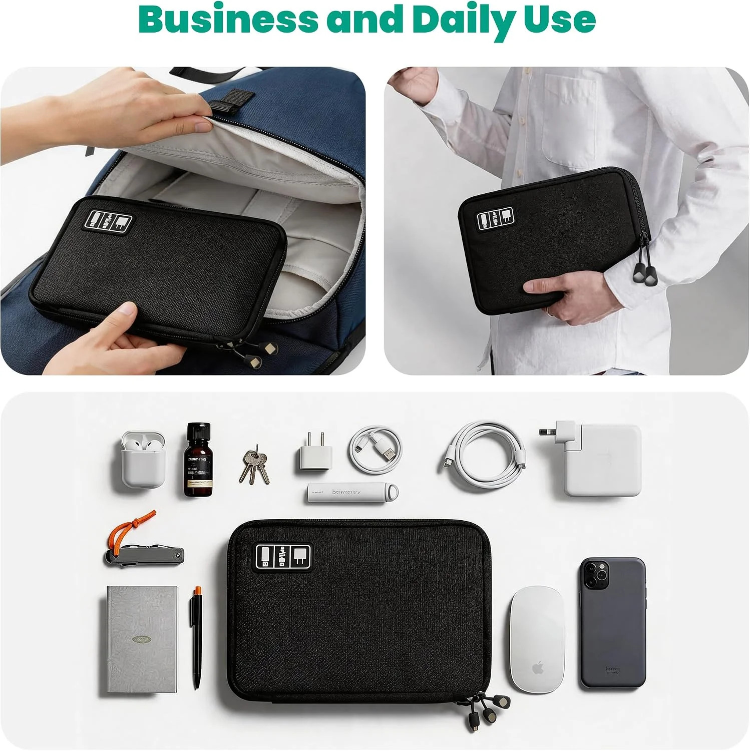 Electronics Travel Organizer Tech Pouch Cable Cord Charger Power Bank SD Card