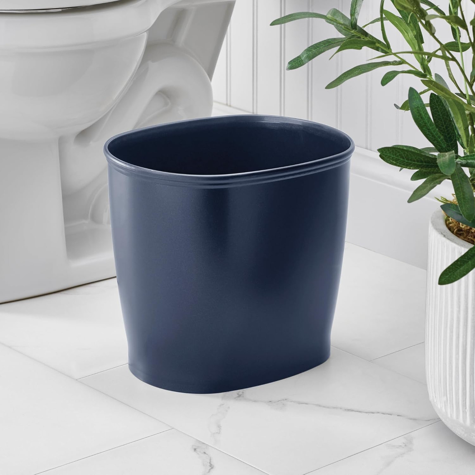 Slim Plastic Bathroom Trash Can, Navy Blue | Small, For Bedroom, Office, Desk