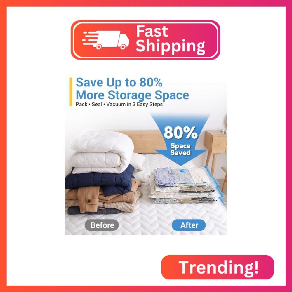 Fygrip 80% Space Saver Vacuum Storage Bags with Hand Pump, 10 Medium