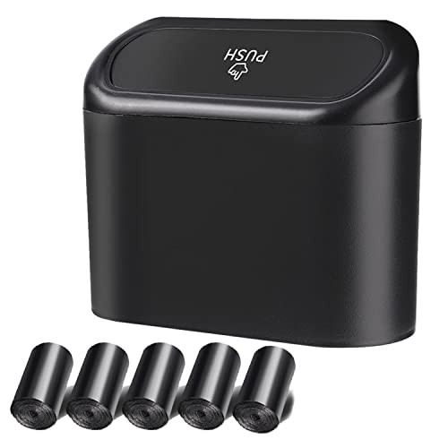 Car Trash Can, 1.0 Liters, Plastic, Trash Can Set, Multi Black+5 rolls bags