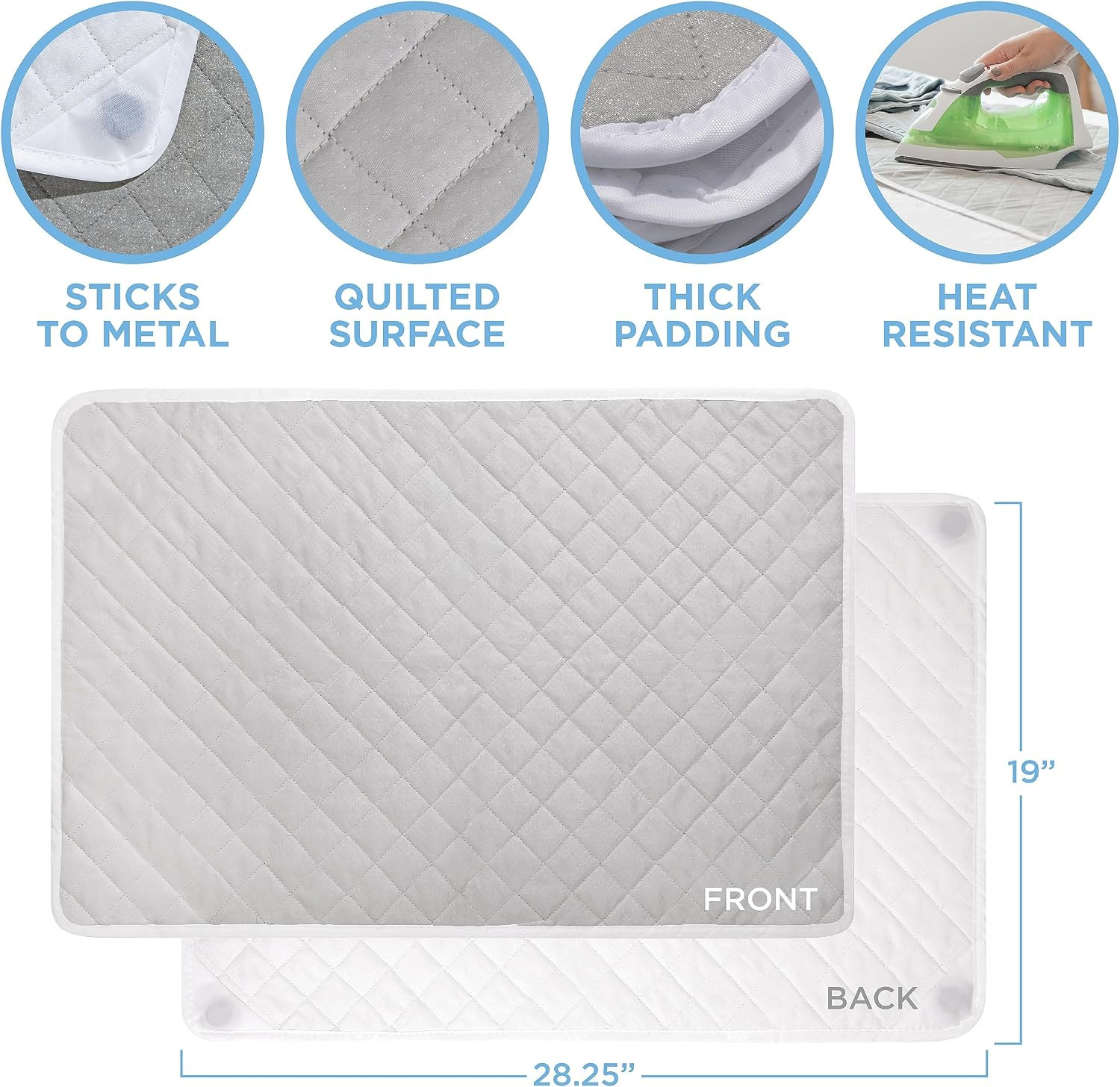 Ironing Mat, 28.25” x 19” Magnetic Laundry Pad, Gray | Scorch-Resistant, Wash…