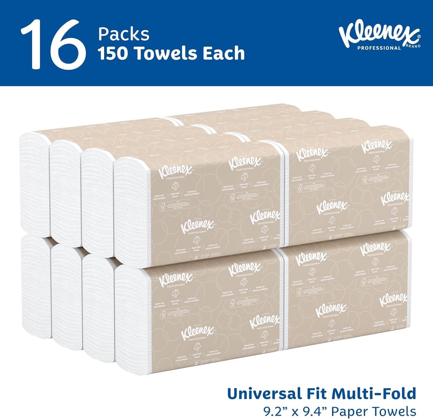 Eco-Friendly Multifold Paper Towels, 150 Sheets, 16 Packs