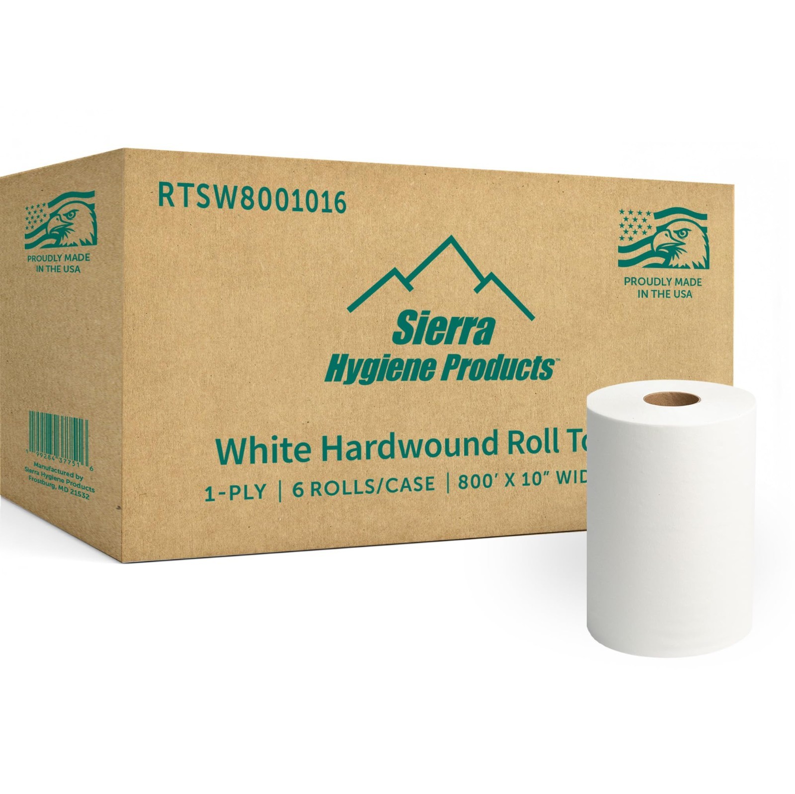 Sierra Hygiene 1-Ply White Roll Towels, 10” x 800’, 6/Case, Made in USA