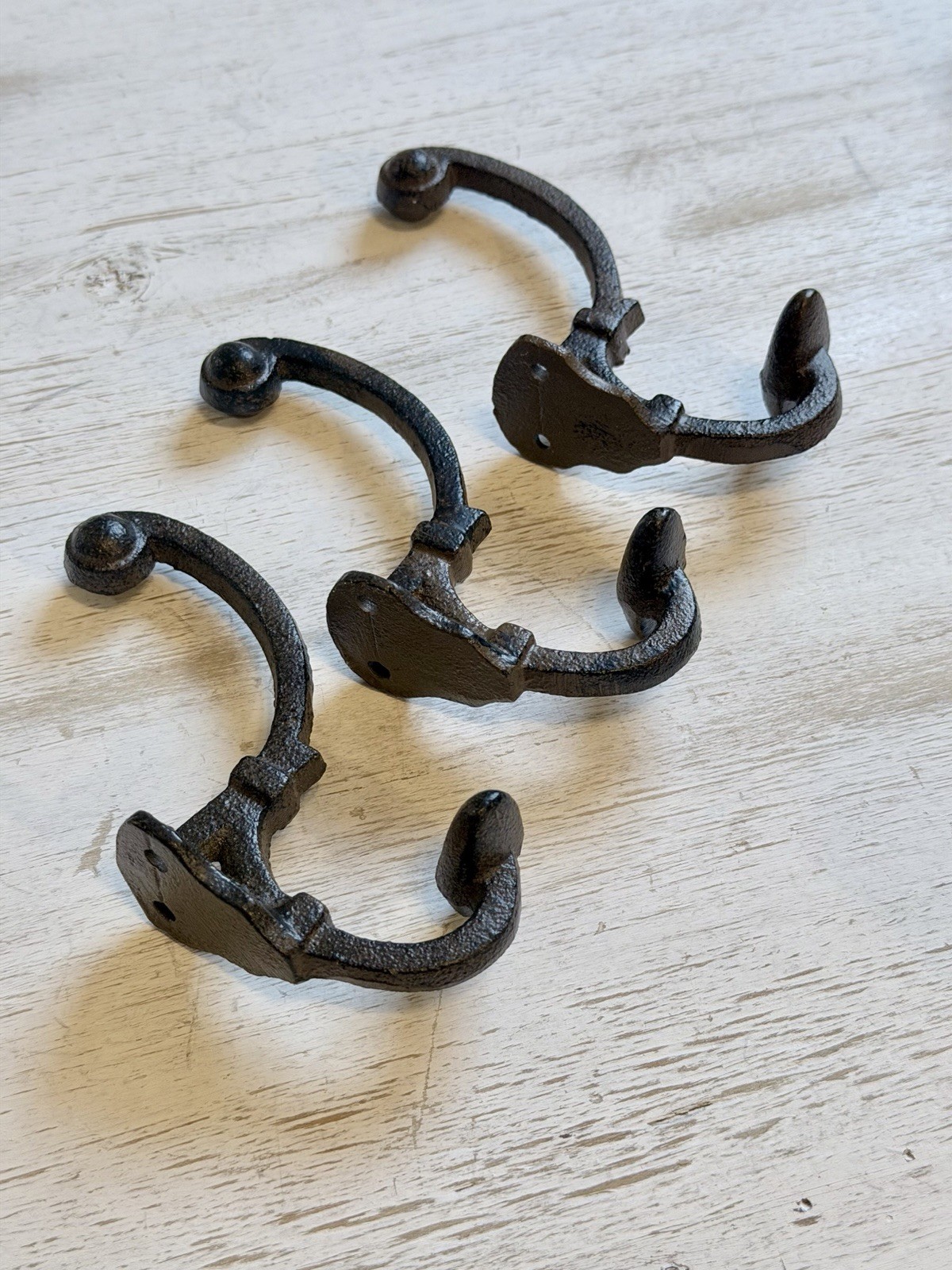 5 Cast Iron Rustic Brown double Wall Hooks Vintage Style Coat Entryway Hook 5.5”