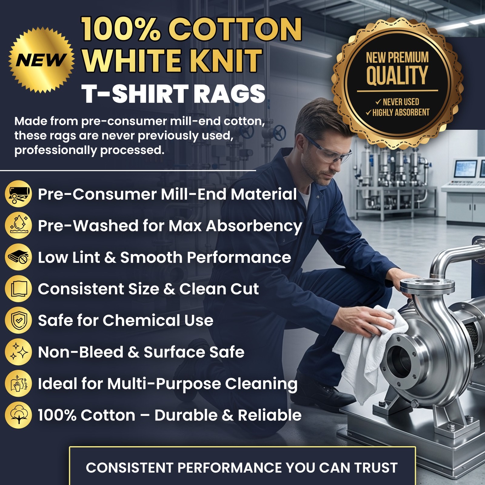 White T-Shirt Knit Rags – New Bulk Industrial Wipers 600 LB – Compressed Boxes